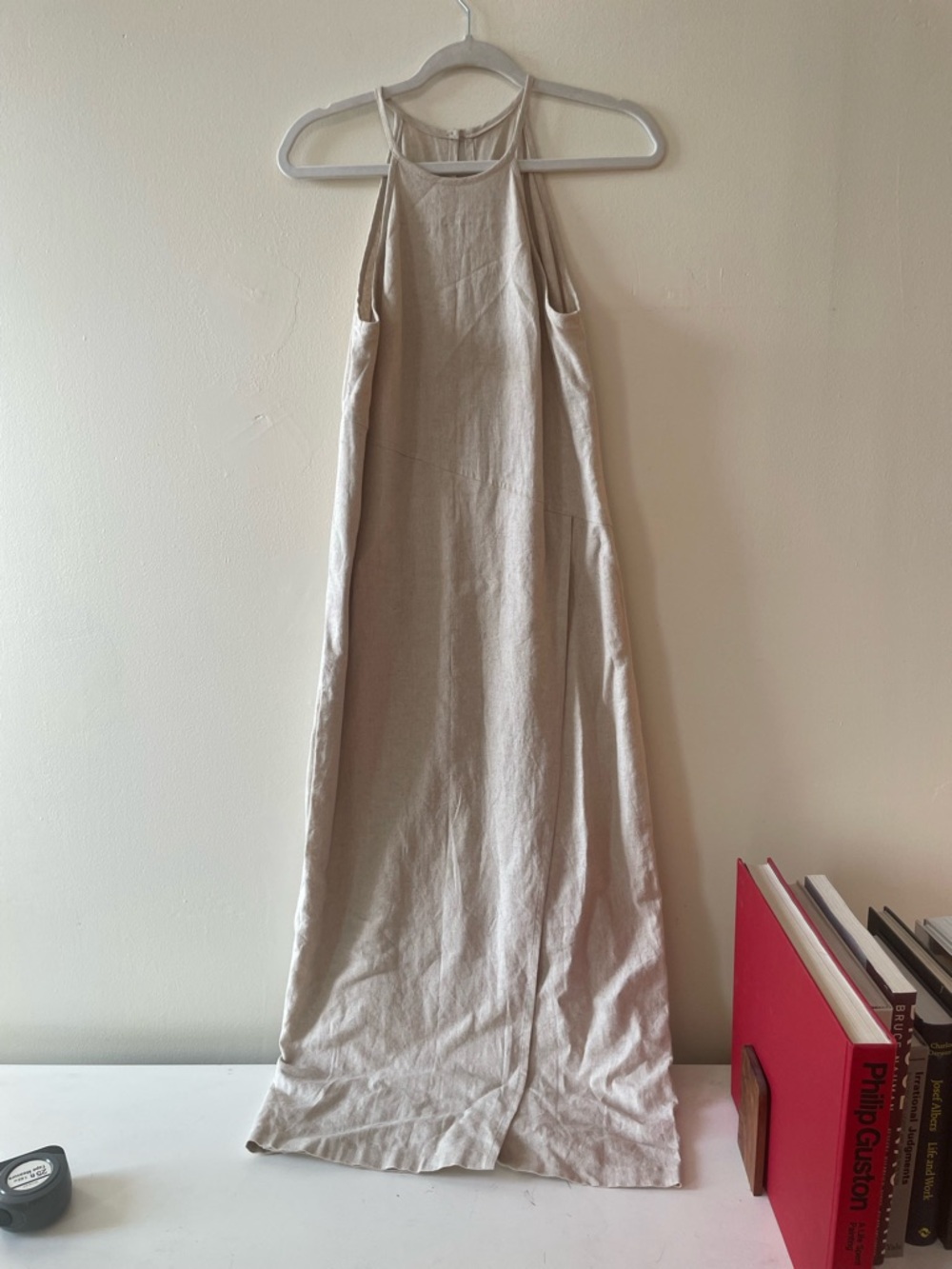 Custom made linen Neutral Halter Maxi Dress